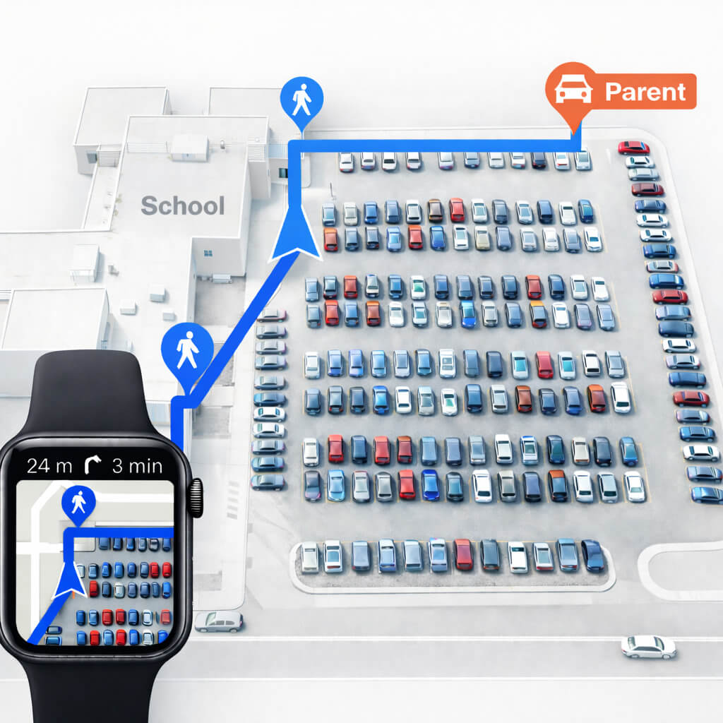 Hands holding a small square smart badge tracking device